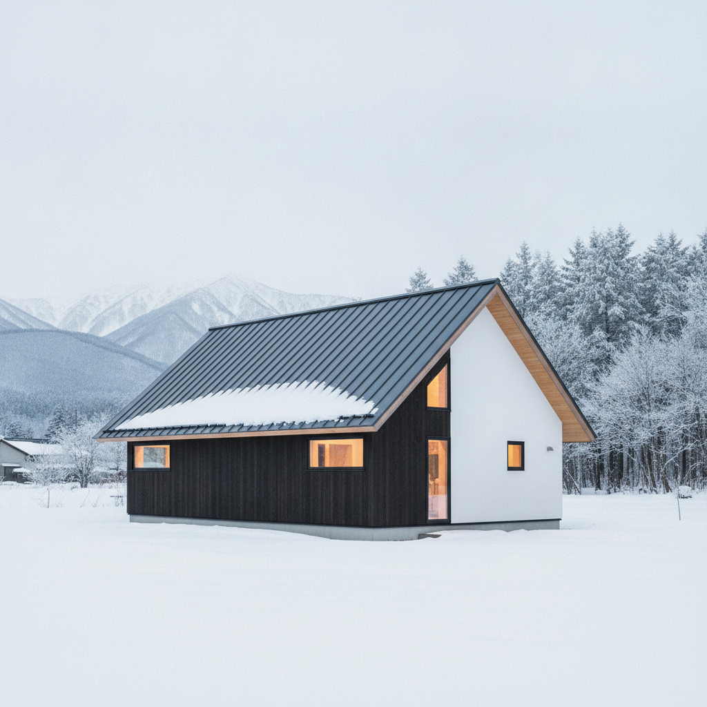 雪景色のなかに建つ高断熱の省エネ住宅
