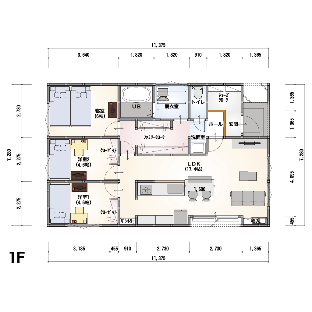 平屋 3LDK 間取り図