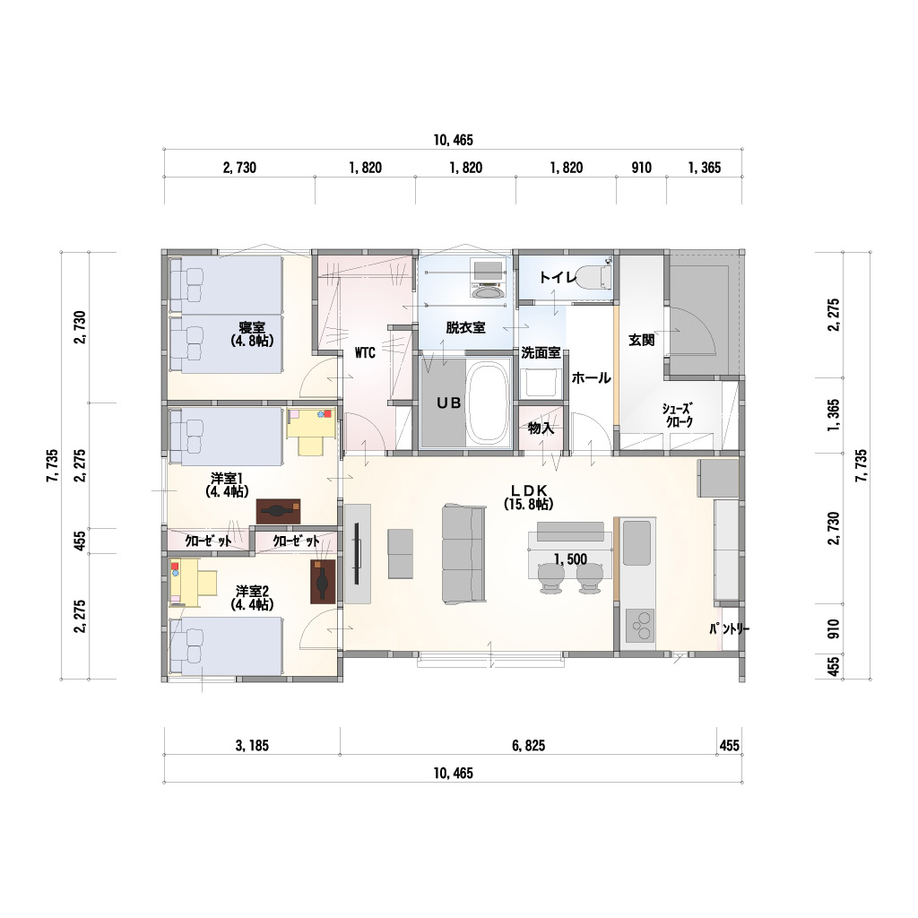平屋 3LDK 間取り図