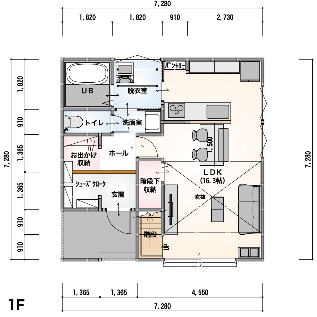 THE BASE 2F-1-S 1F間取り図
