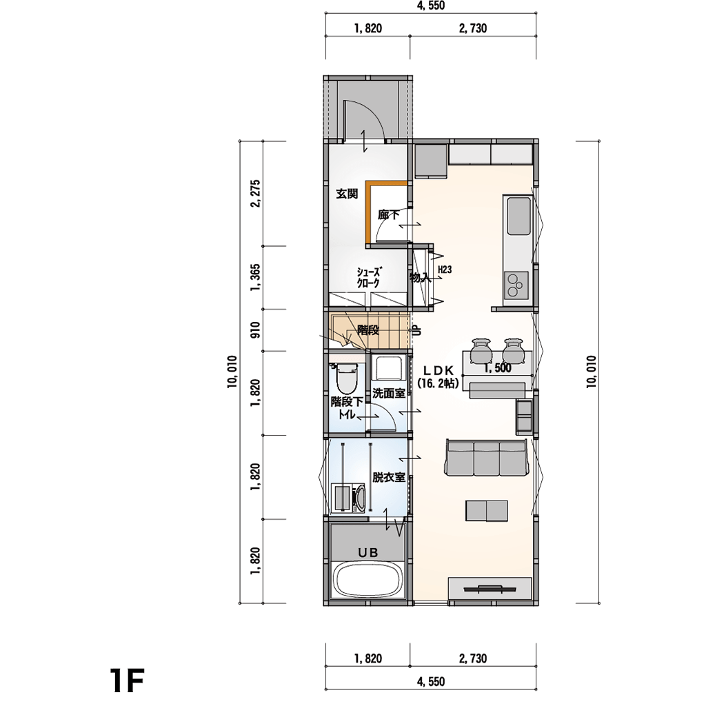 THE BASE 2F-5-N 1F間取り図