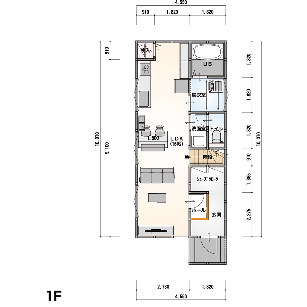 THE BASE 2F-5-S 1F間取り図