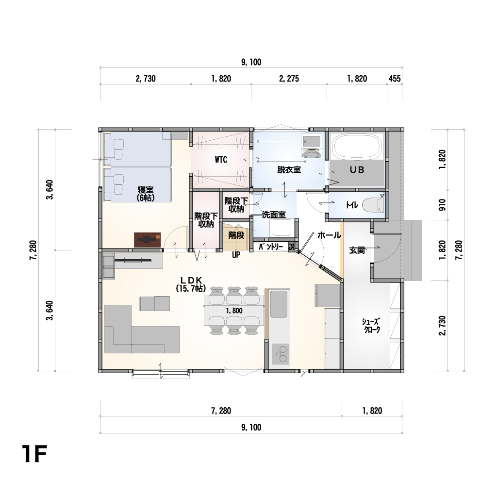 THE BASE 2F-15-E 1階間取り図