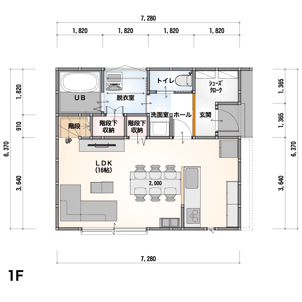 THE BASE 2F-7-E 1F 間取り図