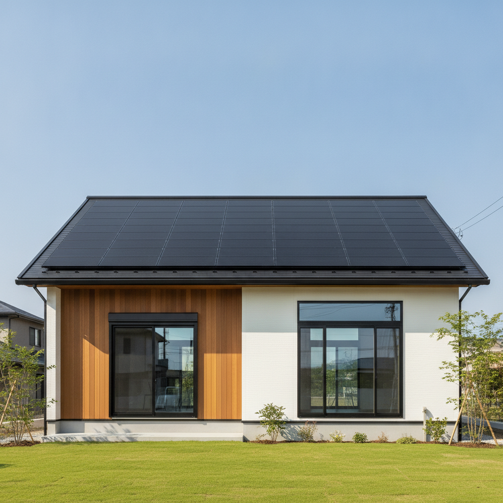 太陽光パネルを載せた明るいZEH住宅の外観
